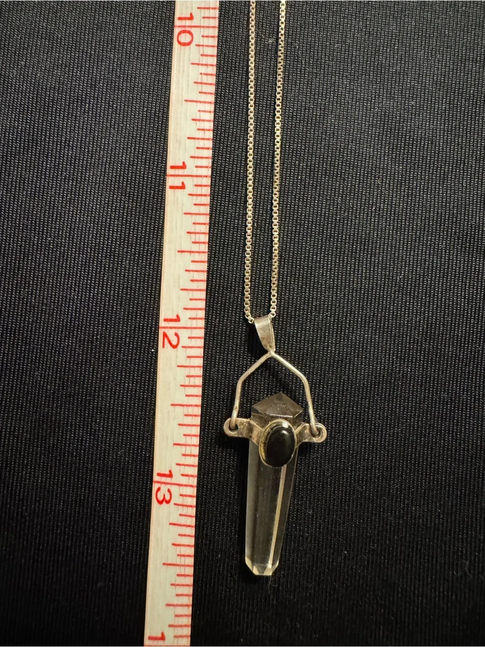 Sterling Silver Natural Quartz Crystal Point & Onyx Pendant Necklace